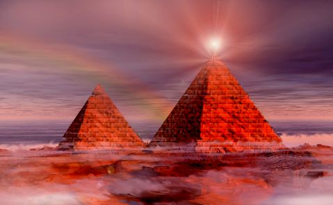 Мировые пирамиды испускают энергетические лучи в мистическое космическое облако