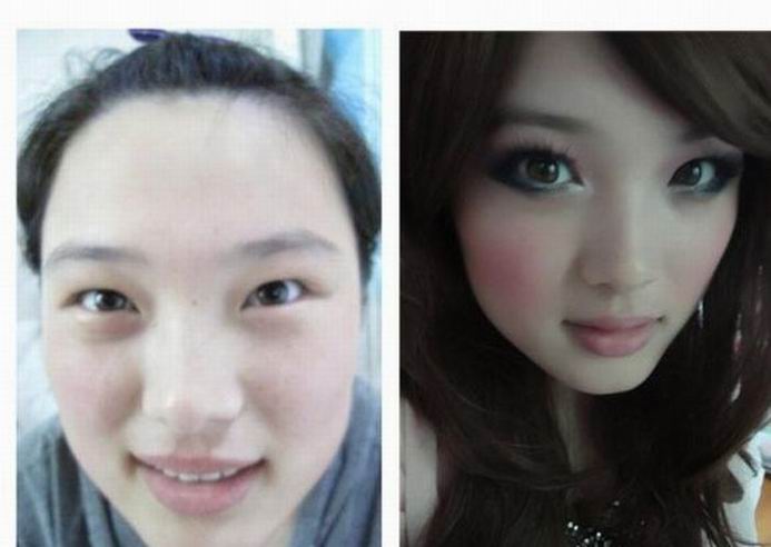 Азиатки делают макияж, до и после (22 фотографии)