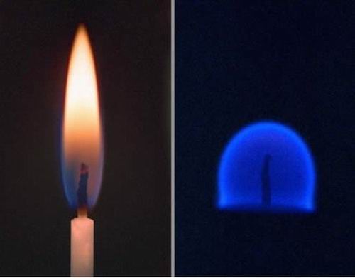 Слева — свечка горит на Земле, а справа — в невесомости, на станции Мир